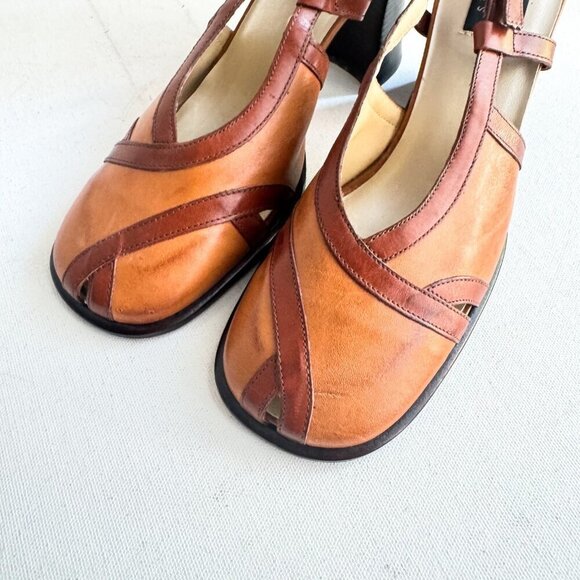 Vintage y2k REAL Shoes Square Toe Block Heel Leather Slingbacks 7 - Picture 11 of 12